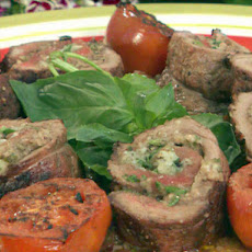 Grilled Beef Braciole with Grilled Tomato-Basil Relish