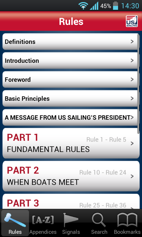 Android application The Racing Rules of Sailing screenshort