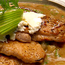 Pork Medallions Topped with Goat Cheese and Apple Raisin Cinnamon Compote