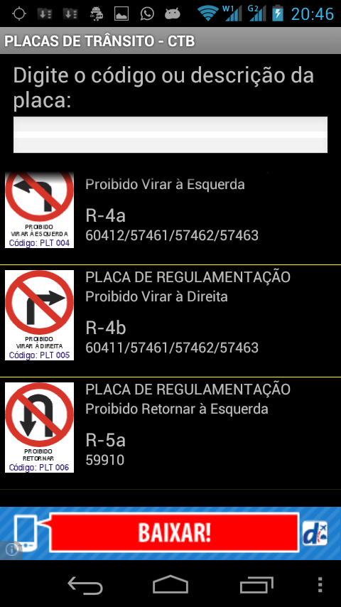 Android application PLACAS DE TRÂNSITO screenshort