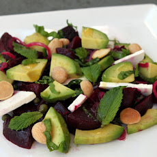 Avocado and Roasted Beets with Black Olives, Ricotta Salata and Marcona Almonds