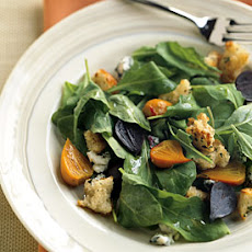 Roasted Baby Beets and Arugula Salad with Lemon Gorgonzola Vinaigrette
