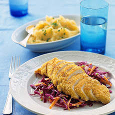 Cornflake-Crusted Chicken with Red Cabbage Slaw and Rutabaga Potatoes