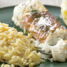 Halibut Saltimbocca with Lemon Butter Orzo