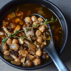 Chorizo Soup with Shiitake Mushrooms & Chickpeas
