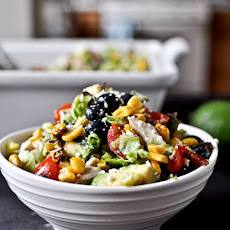 Summertime Grilled Corn, Chicken + Blueberry Chopped Salad with Honey Lime Vinaigrette