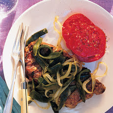 Grilled Steak with Poblano and Onion Saute