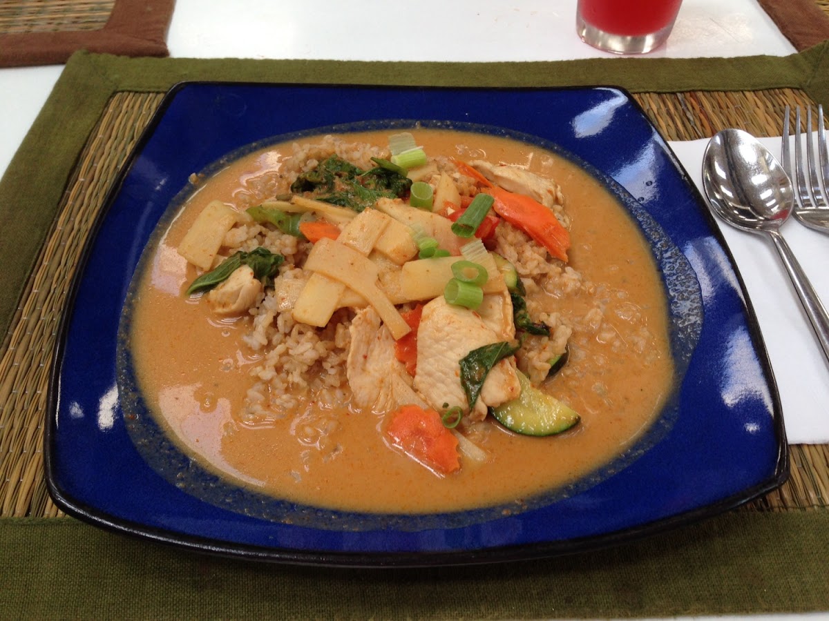 Red Curry Chicken on Brown Rice.
