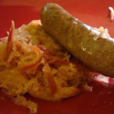 Bratwurst Cooked in Beer, with Apple Sauerkraut