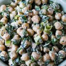 Indian Spiced Chickpea (Garbanzo) Salad with Yogurt, Lemon, Scallions, Mint, and Cilantro