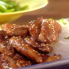 Honey-Teriyaki Chicken Fingers with Sesame Seeds with Sesame Cellophane Noodles and Snap Peas