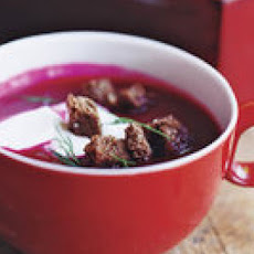 Beet Soup with Pumpernickel Croutons