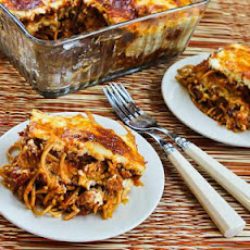 Baked Whole Wheat Spaghetti Casserole with Turkey Italian Sausage and Mozzarella