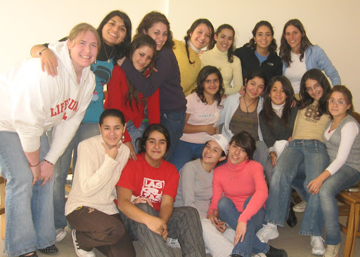 Maria Silvia and the girls in the multipurpose room of our apartment building.