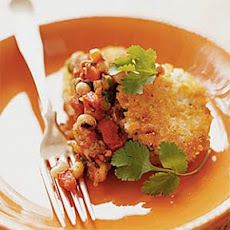 Hoppin' John Cakes with Grilled Tomato and Black-Eyed Pea Salsa