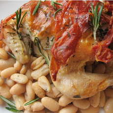 Cornish Game Hens with Prosciutto and Rosemary with White Beans