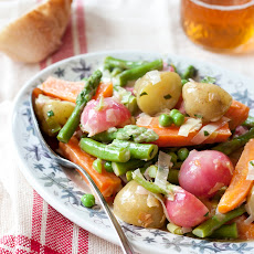 Spring vegetable jumble with lemon tarragon butter.