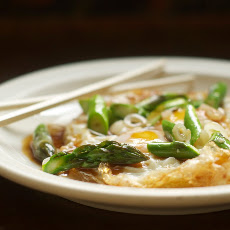 Fried Eggs with Asparagus, Ramps, and Oyster Sauce