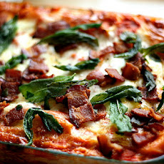 Roasted Butternut Squash Lasagna with Goat Cheese, Bacon, and Fried Sage