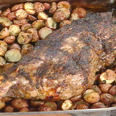 Herb-Encrusted Roast Leg of Lamb with Garlic Roasted Baby Potatoes