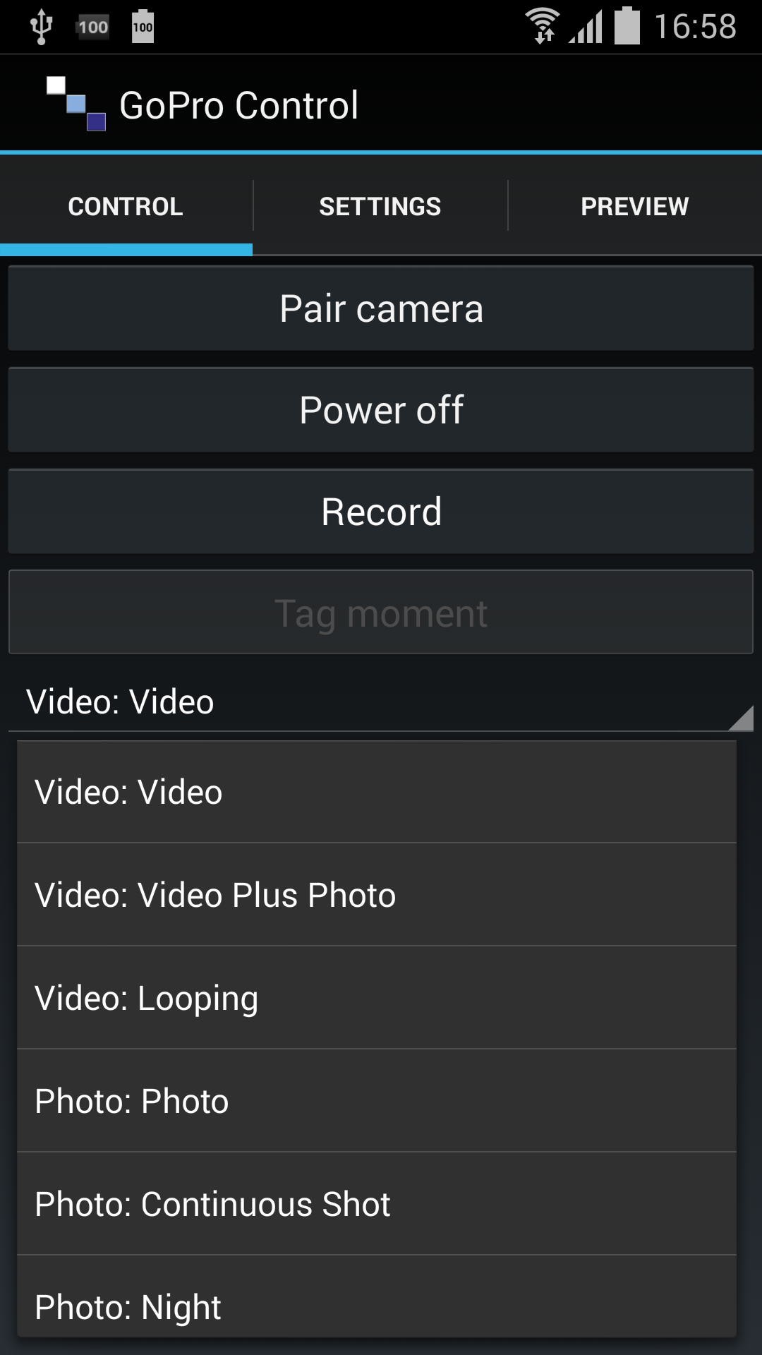 Android application Camera Control - GoPro Hero 4 screenshort