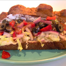 Uncle Bill's Open Face Hoagie With Cream Cheese and Black Olives
