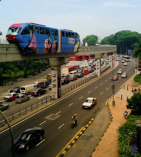 Monorail and cars