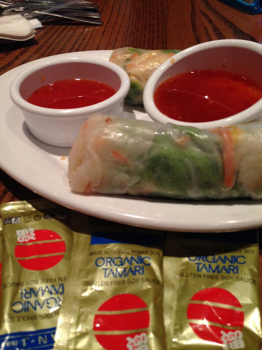 GF spring rolls. They have GF soy sauce packets.
