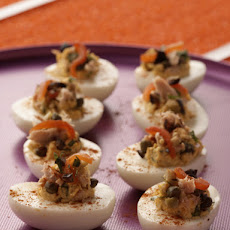 Kicked Up Pimento and Tuna Deviled Eggs