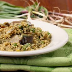 Spring Qunoa Pilaf with Ramps, Baby Artichokes and Peas