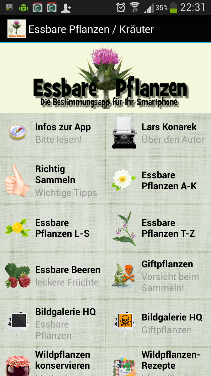 Android application essbare Pflanzen / Kräuter APP screenshort