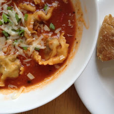 Spicy Tomato & Meatball Ravioli Soup