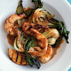 Grilled Shrimp Satay with Peaches and Bok Choy