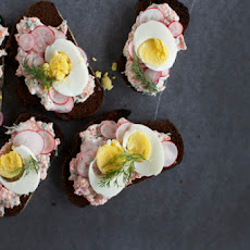 Open-Faced Sandwich with Dilly Trout Pate, Radish + Warm Hard-Boiled Egg