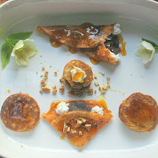 Cardamom Thai Tea Crepes filled with Azuki Cream, Coconut and Pecans