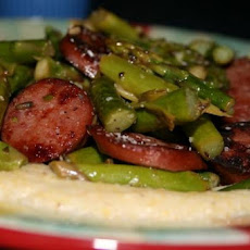 Chicken Sausage and Asparagus over Polenta