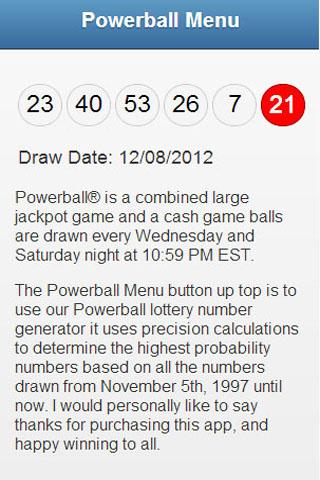 Android application Powerball Lottery Generator screenshort