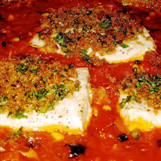 Swordfish Baked in Tomato Sauce with Crunchy Breadcrumbs