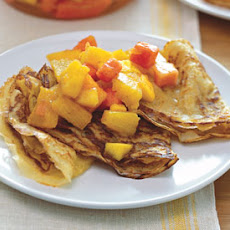 Tropical Fruit Crepes with Vanilla Bean and Rum Butter Sauce