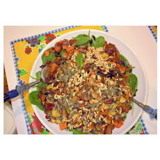 Warm Wild rice root vegetable salad with maple- sage vinaigrette