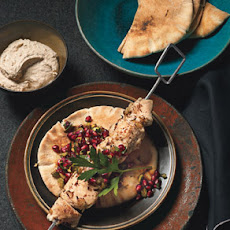 Turkish-Spiced Chicken Kebabs with Pomegranate Relish and Tahini Yogurt