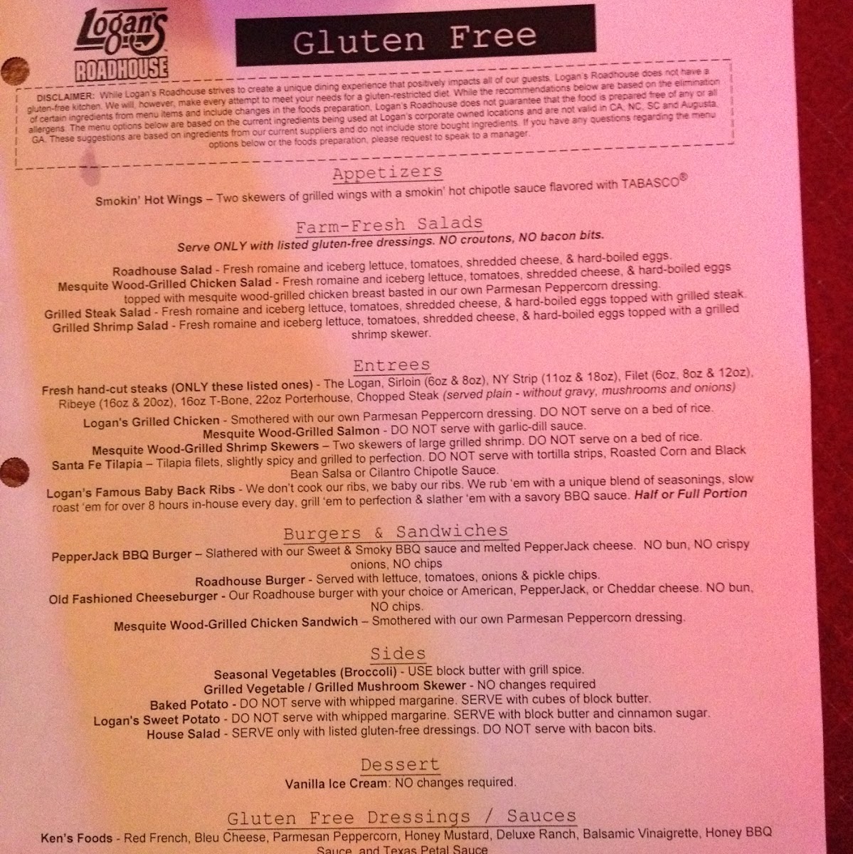 Gluten-Free at Logan's Roadhouse