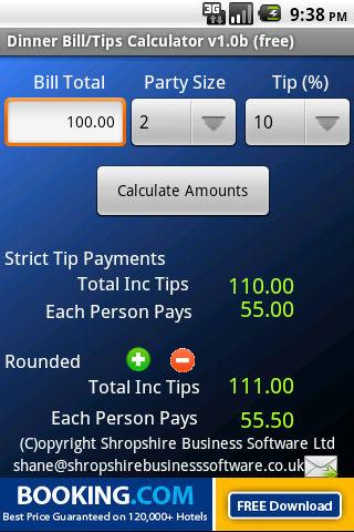 Dinner Bill Tips Calculator