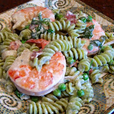 Spinach Penne, Peas and Shrimp in a Cream Sauce