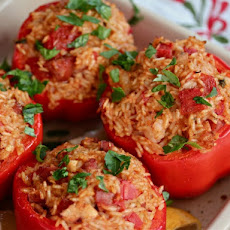Andouille, Chicken, and Shrimp Jambalaya-Stuffed Peppers