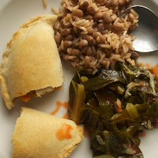 Sweet Potato Empanadas with Peas, Rice and Collards