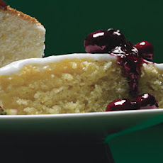 Lemon Cornmeal Cake with Lemon Glaze and Crushed-Blueberry Sauce