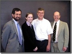 Left to right: CEAS Dean Dr. Tim Greene, 2006 Presidential and Dean Scholar Pam Apotheker, IME Professor Dr. Bob White, and IME Chair Dr. Paul Engelmann