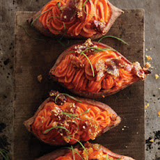 Twice-Baked Sweet Potatoes with Bacon-Sesame Brittle