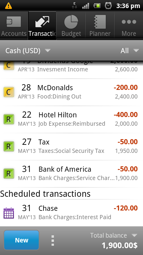 Android application Cash Organizer screenshort
